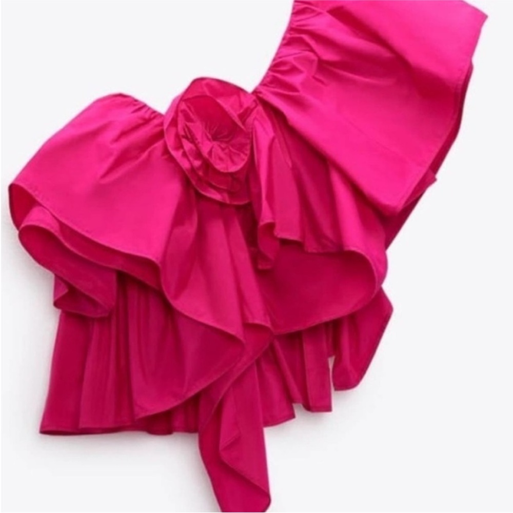 Zara Fuchsia Pink 3D ROSE RUFFLED ASYMMETRIC TOP - Picture 5 of 12